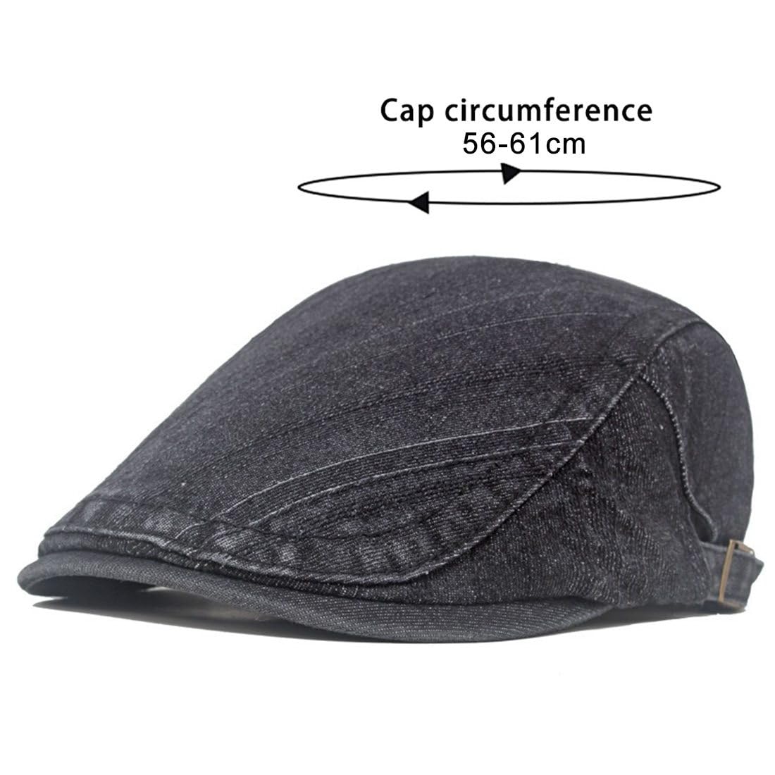 JNKET Men Women Denim Newsboy Cap Ivy Gatsby Cabbie Driving Hat Washed Flat Cap (US, Alpha, One Size, Medium, Black)