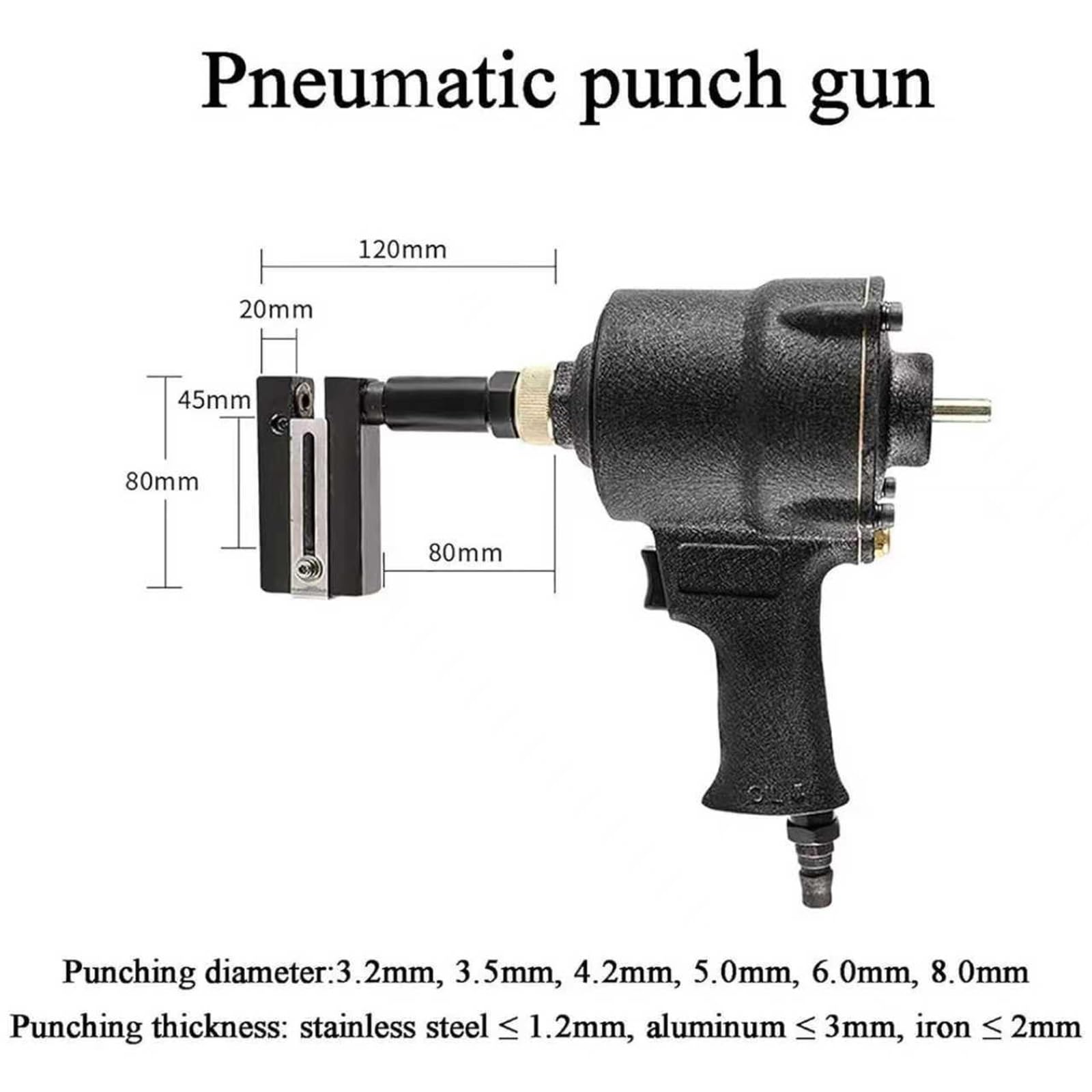 Industrieller Druckluftlocher, 3,2–8 Mm Druckluft-Metalllocher, Klemmkopf Um 360 ° Drehbar, Pneumatischer Locher, Verstellbare Ränder, for Türen Und Fenster, Fabrik, Büro Und Zuhause(4.2mm)