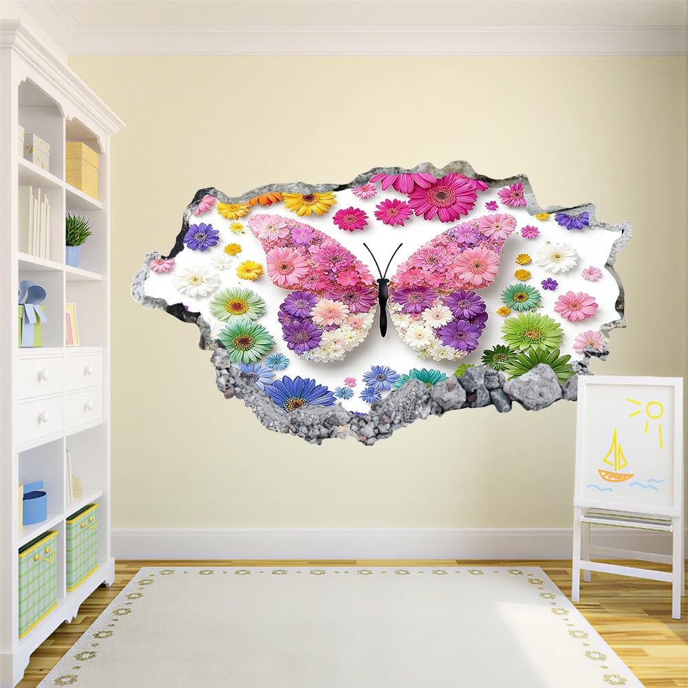 Wandtattoo 3D Durchbruch Schmetterling Wandsticker Wanddekoration selbstklebend Bunte Blume Wandaufkleber Deko Schlafzimmer Wohnzimmer Kinderzimmer Kunst Wohnkultur Wandbilder