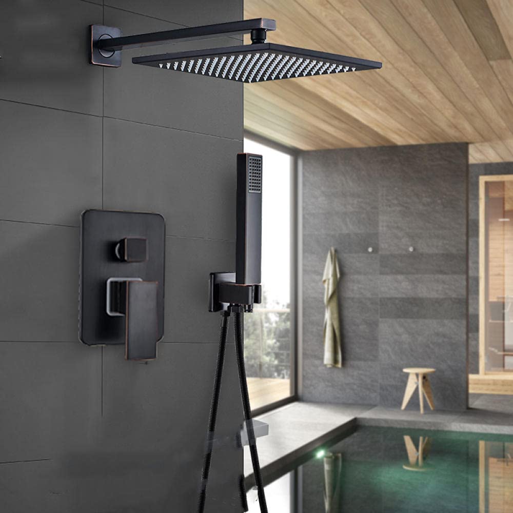 WXPGFEQ Black Bronze Bathroom Shower Faucet Rainfall Shower Head Wall Mounted Bathtub Mixer Tap Bath Shower Set -2Way-10 in