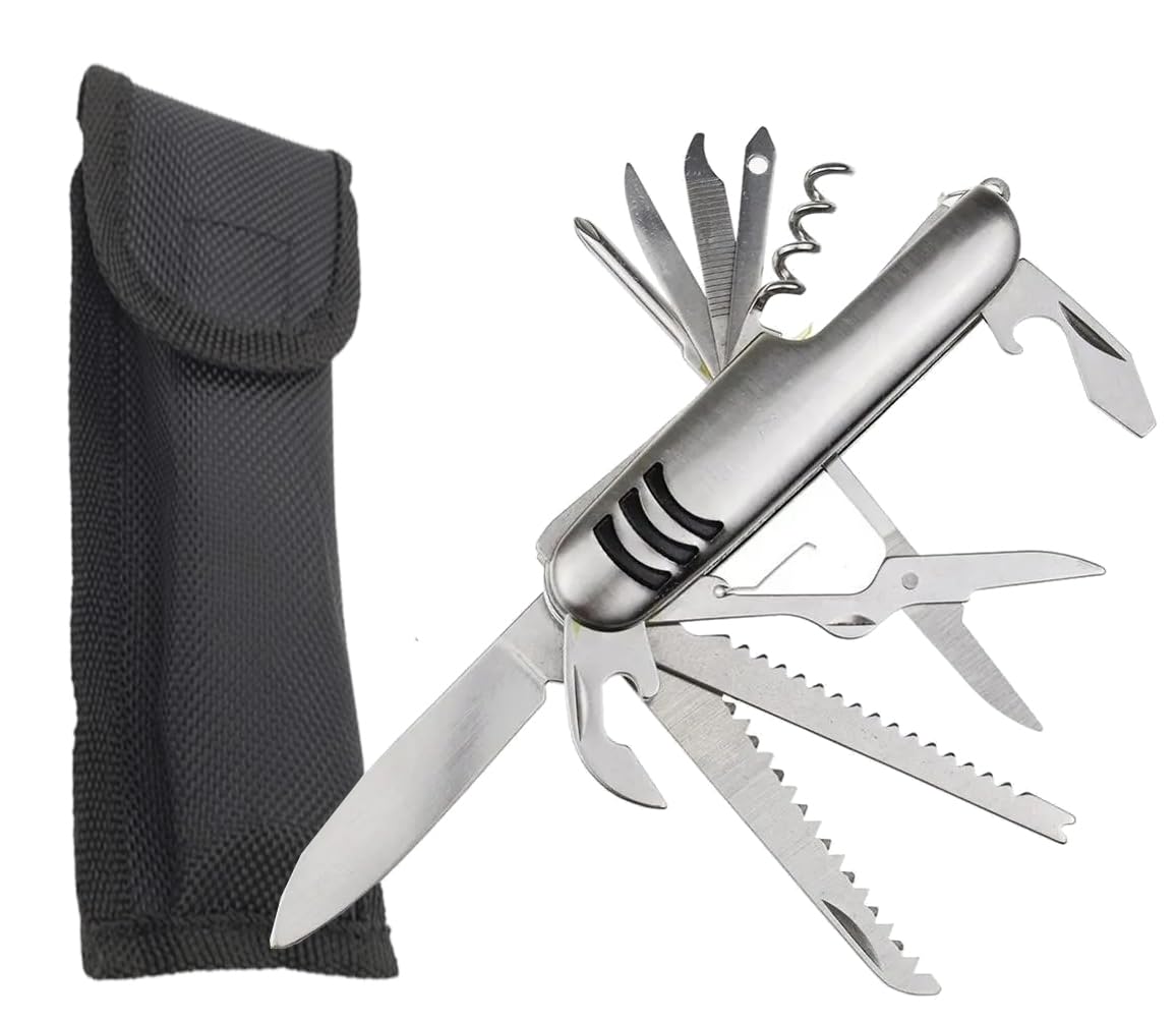 Shruthi 15N1 Multi-Functional Pocket Knife Multi Tool Folding Rugged Stainless Steel Material with Knife Sheath (Pouch) – Metallic Silver (B0DB82T4M7) Amazon Price History, Amazon Price Tracker