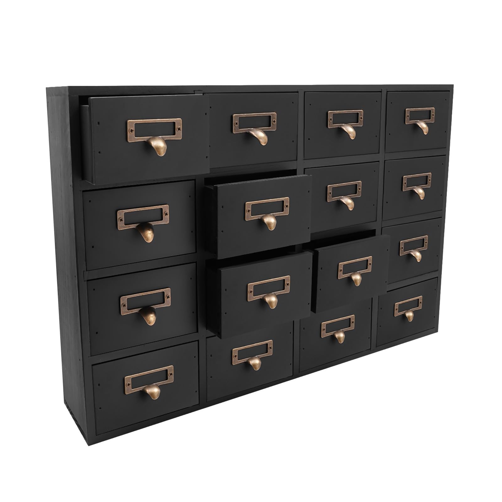Vintage Apotheker Schrank 16 Schubladen für Schreibtisch, Holz Organizer Apothekerschrank mit Schubladen und Griffen, Tischplatte Aufbewahrungsbox für Schmuck, Kräuter, 50.5x9.5x35cm (Schwarz)