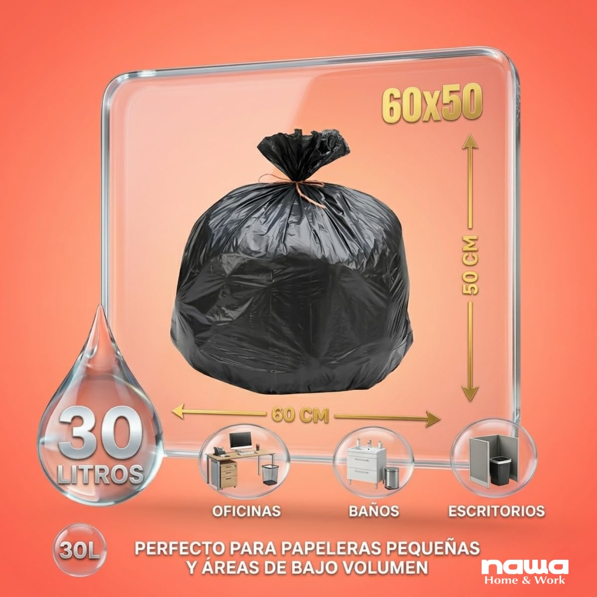 Bolsa basura 30l medidas 50x60cm | Pack 20 rollos de 25 uds. cada | 500 bolsas de basura 30l | Sacos de basura color negro