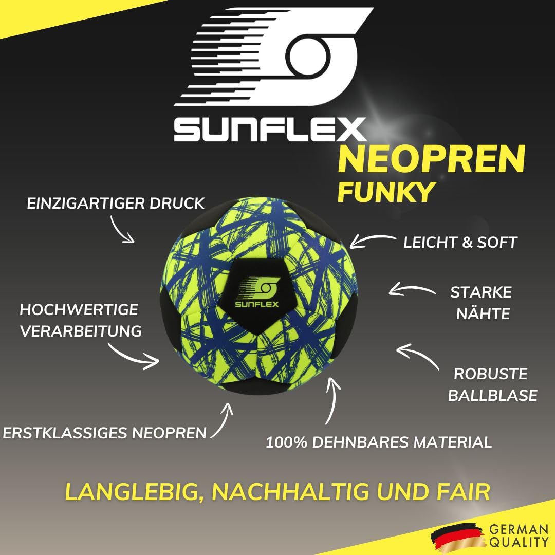 Sunflex® Neopren Zubehör Fußball Funky | Beach-Fußball zum Barfuß Spielen | weich und robust für Strand, Wiese und Wasser | Soccerball | Kicken für Jede Altersgruppe