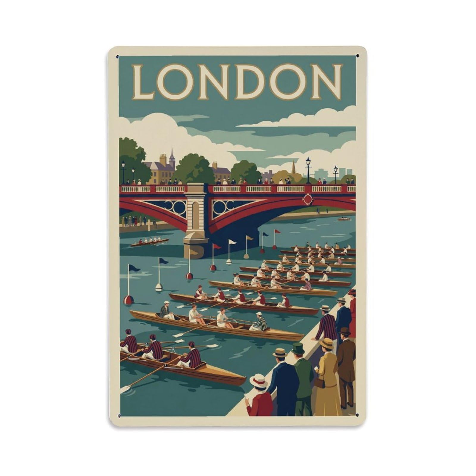 Vintage Travel London Putney Bridge Thames Rowing Clean England Metal Tin Sign Plaque Wall Decor for Cafe, Club Bar, Office, Home Garden Metal Poster 8x12Inch