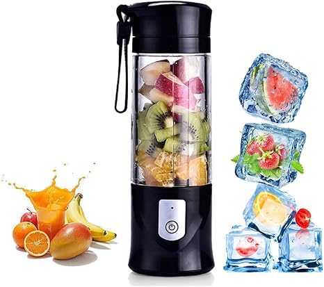 Portable Mini USB Blender for Shakes & Smoothies, 13.5 Oz Juicer Cup with Ultra Sharp Six Blades, BPA Free Blender Bottle - Ideal for Traveling, Gym, Office - Black