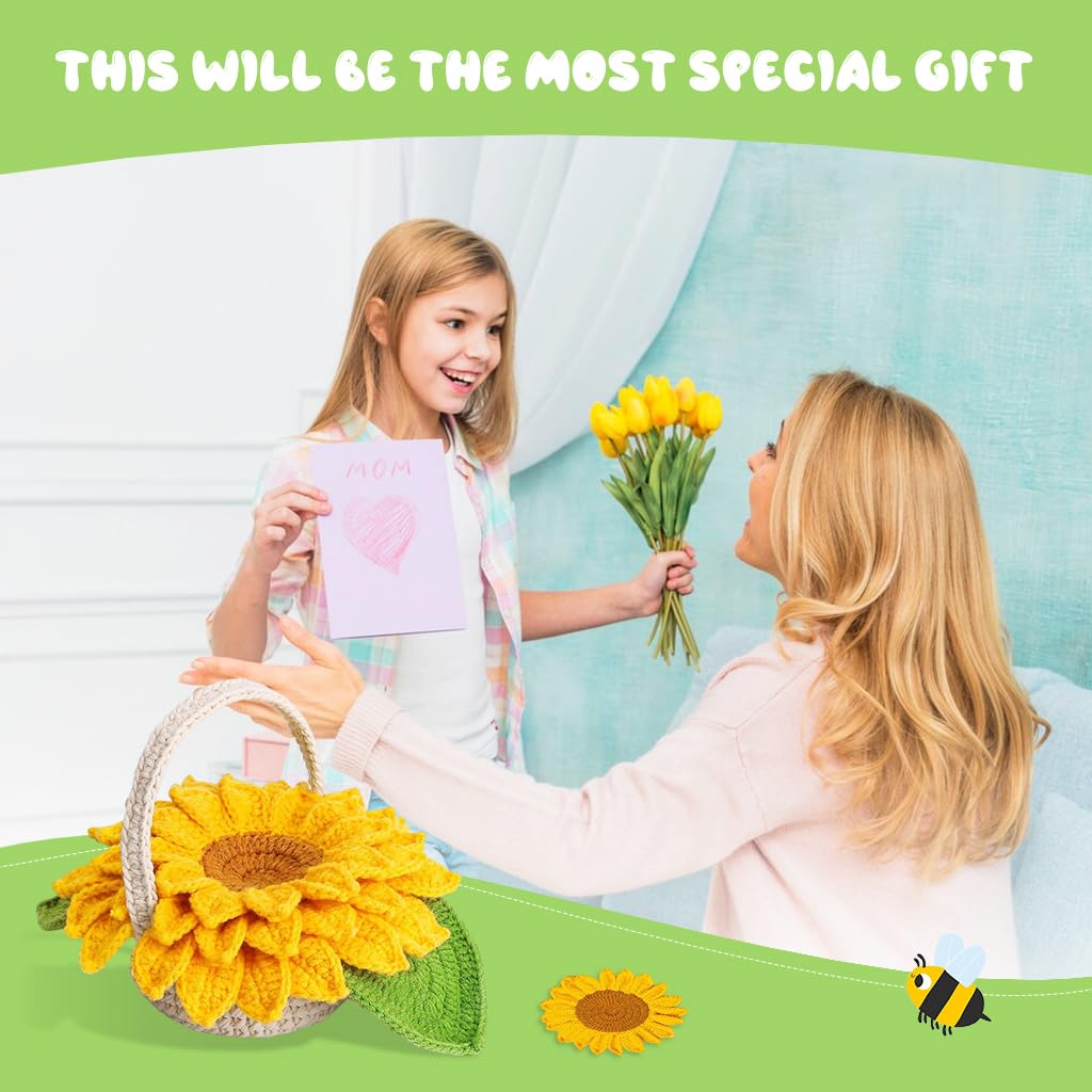 PATPAT Crochet Kit DIY Sunflower Basket Kit Set of 5Pcs Beginners Yellow 4