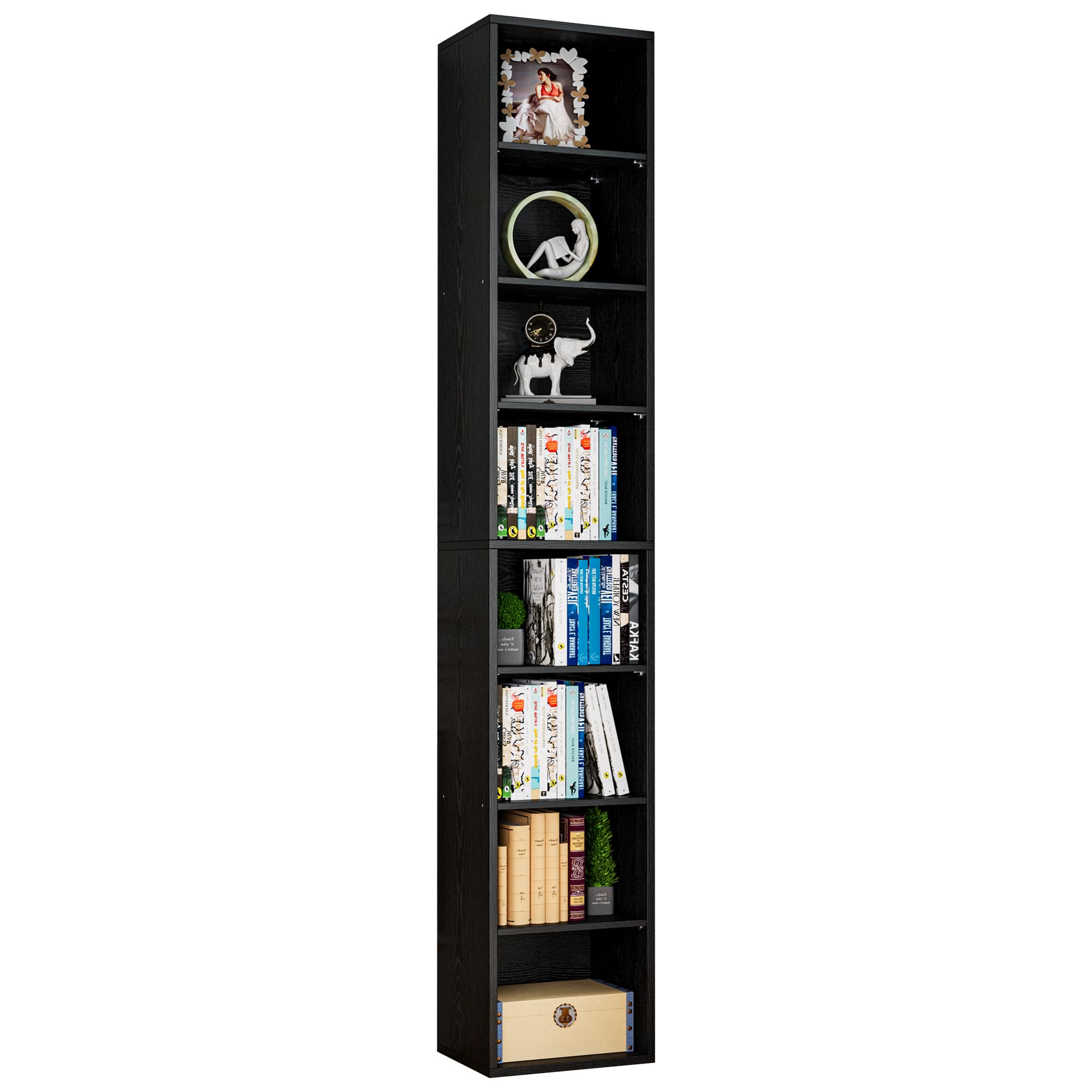 IRONCK Bücherregal Schwarz, Schmales Regal, 8-stöckiges 23.6 x 30 x 180cm | Würfelregal mit 8 Ebenen, Aufbewahrungsregal, Präsentationsregal, offenes Regal, für Wohnzimmer Home Office Schlafzimmer