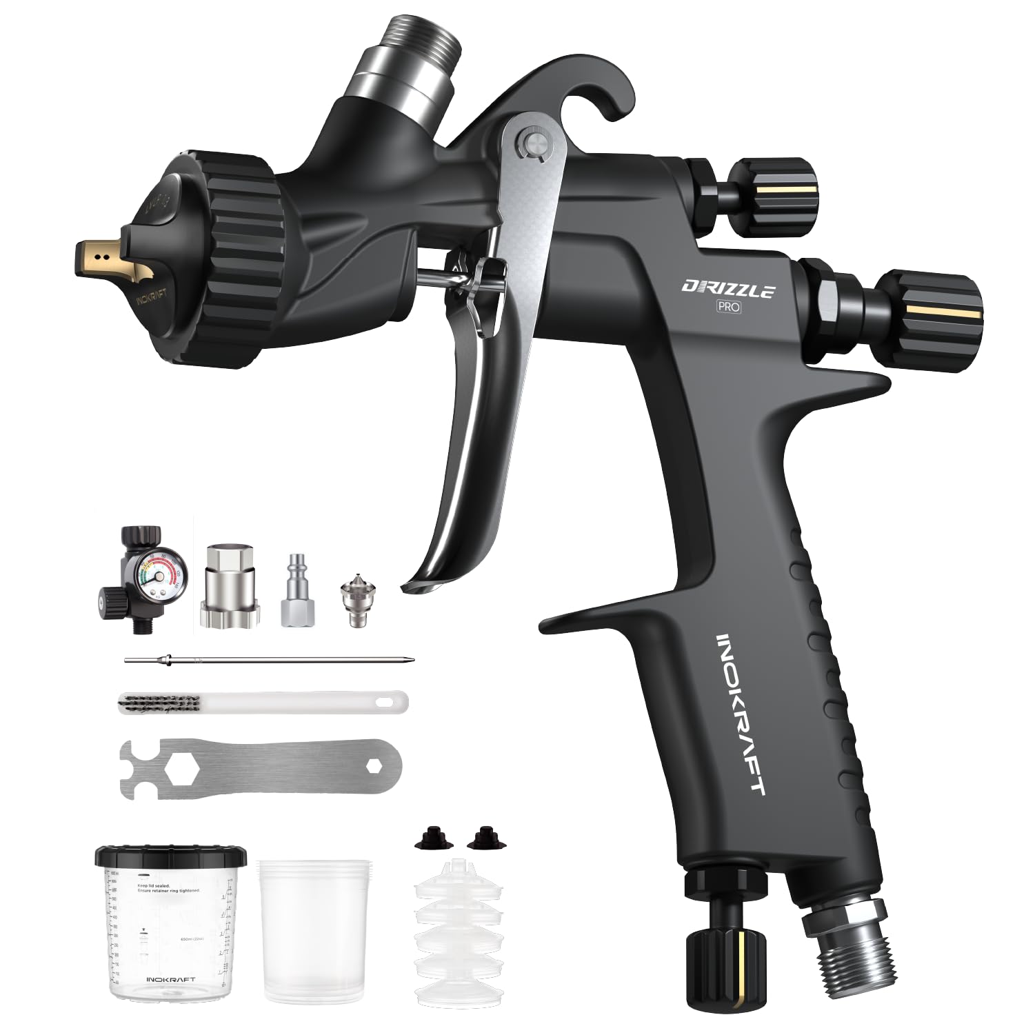 InoKraft Drizzle Pro LVLP Lackierpistole – Professionelles Farbsprühsystem, extrem leicht (340 g), Low-Overspray, 1.3B/1.3C Düsenkit – für Auto, Wandfarbe & Industrie