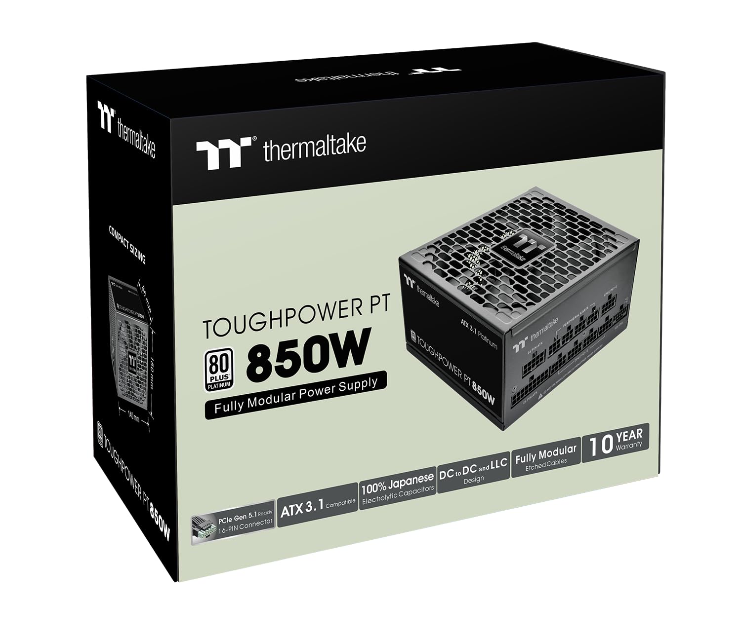 Thermaltake Toughpower PT 1000W | Fuente de Alimentación Totalalmente Modular | ATX 3.1 PCIe Gen 5.1 12V-2X6 | 80 Plus Platinum 92% Eficiencia | Condensadores Japoneses 105°C | 10 Años Garantía