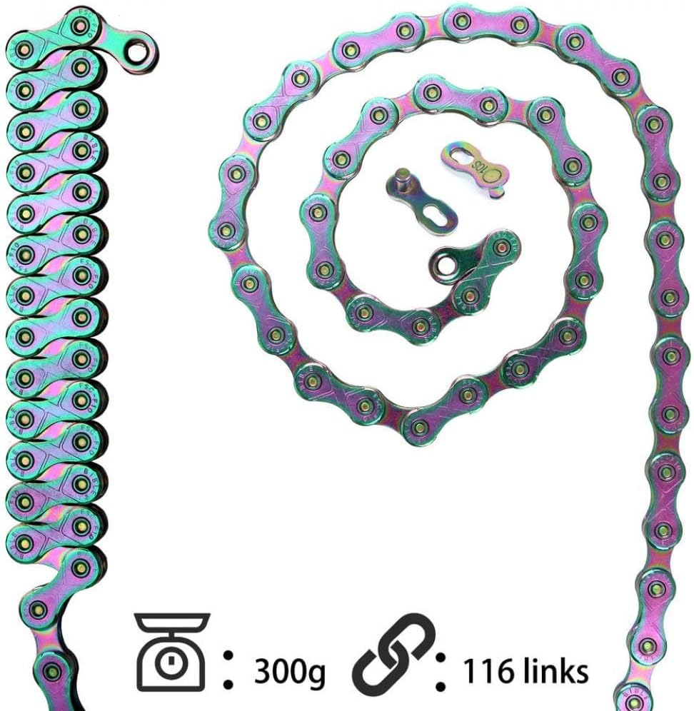 116 Links 10S 11 Speed Bicycle Chain Rainbow Color Ultralight MTB BMX Road Bike Chain with Quick Link Compatible with Most Bikes(10S Rainbow)