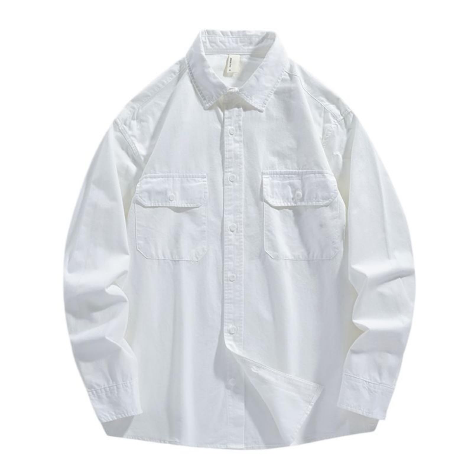 Camicia da lavoro in cotone stile vintage giapponese, tinta unita, a maniche lunghe, taglio largo, traspirante