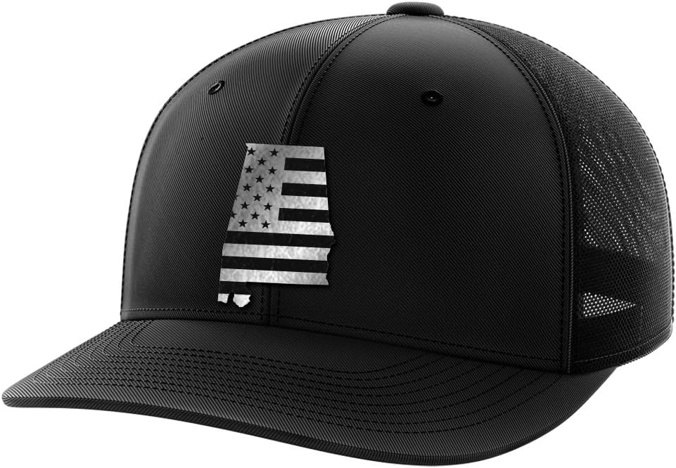 Greater Half Alabama Black Leather Patch Trucker Hat – USA Made Adjustable Snapback Mesh Cap – United – 6-Panel Mid Profile