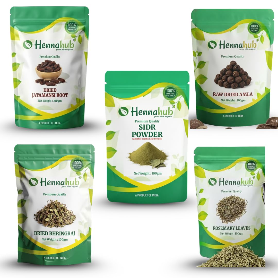 Hennahub Complete Hair Rejuvenation Combo | Sidr Powder, Dried Bhringraj, Jatamansi Root, Rosemary Leaves & Raw Amla | Pack of 5 × 100g | Hair Growth, Scalp Therapy, Strength & Shine-image-32