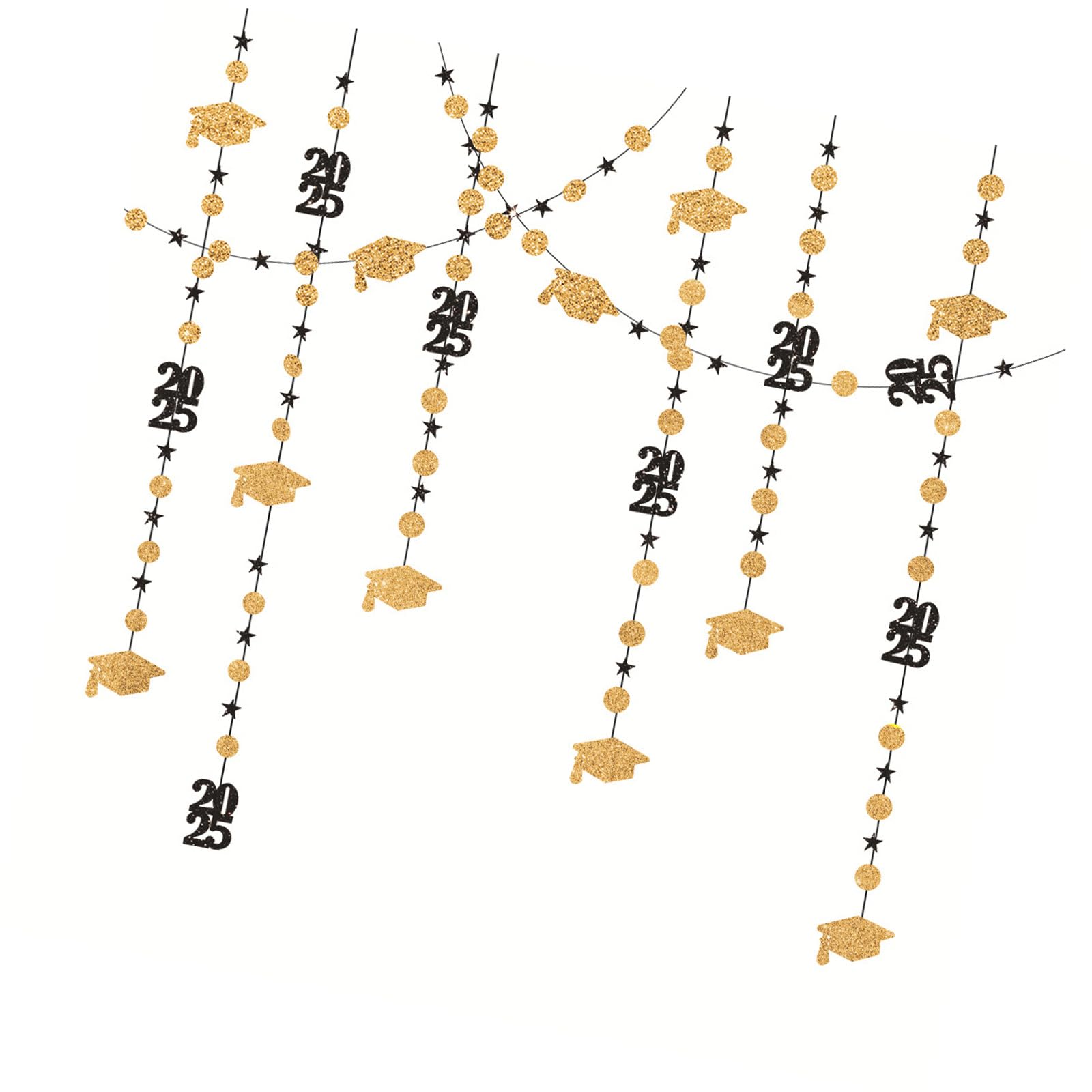 Jazuaiao Photo Backdrop Features Caps Cutout Paper Wall Hanging Decoration for 2025 Golden Graduation Photo Background