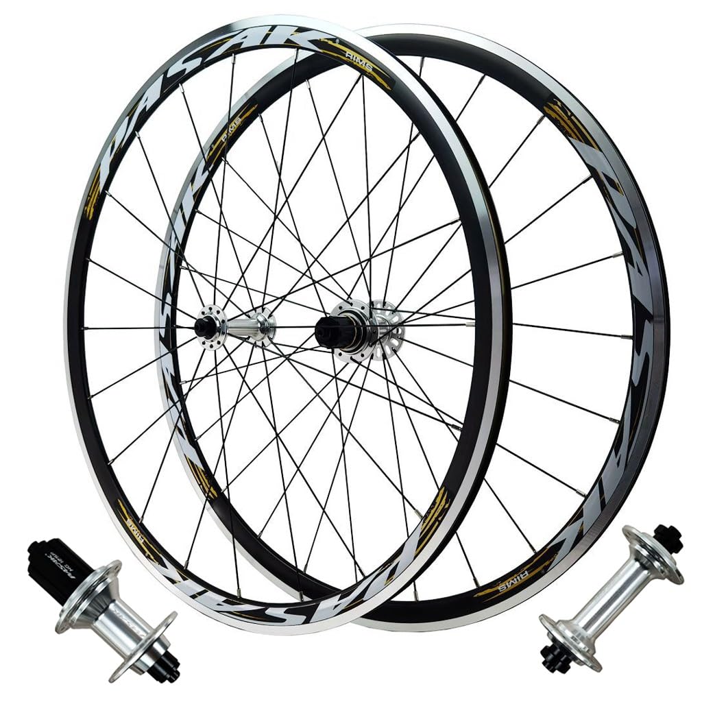 HOMSXPAC Road Bicycle Wheelset 700C, Double Wall Aluminum Alloy Quick Release Rim V Brake 30MM Bike Wheels 24H Round Spokes for 8-12 Speed