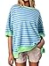 SHEWIN Summer Tops for Women 2026 Short Sleeve Shirts Trendy Loose Crewneck Oversized Tshirts Striped Color Block Cute Top Womens Fashion T Shirt Sky Blue Stripe L