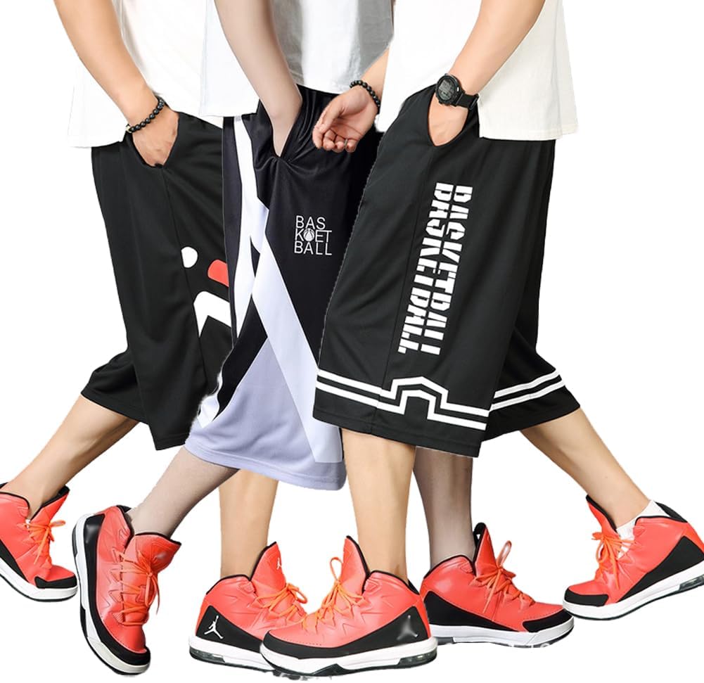 3 Pack Mens Basketball Shorts Dry-Fit Athletic Running Gym Workout Big and Tall Short Pant 4XL
