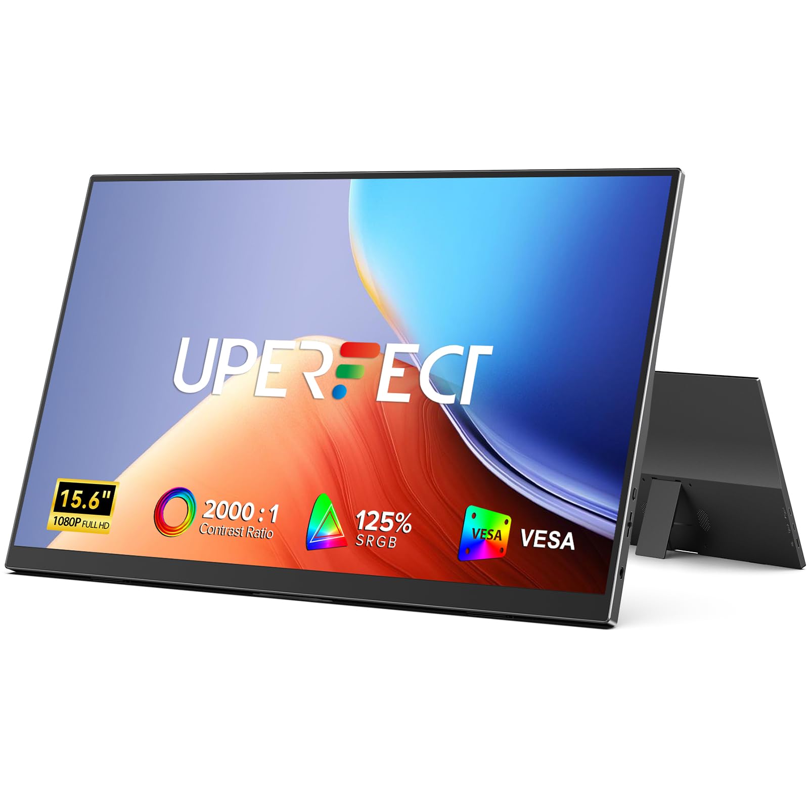 UPERFECT Monitor Portatile 15,6 Pollici, 1080P FHD IPS con USB-C e HDMI | Schermo Portatile per Laptop 2000:1 125% sRGB HDR, Secondo Schermo Ultrasottile per PC/Laptop/PS5/4/Xbox/Switch con VESA