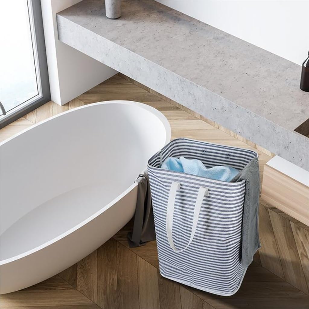 Cesto Portabiancheria Pieghevole Grande 75L – 2 Pezzi – Con Maniglie E Struttura Autoportante – Grigio E Bianco - 2