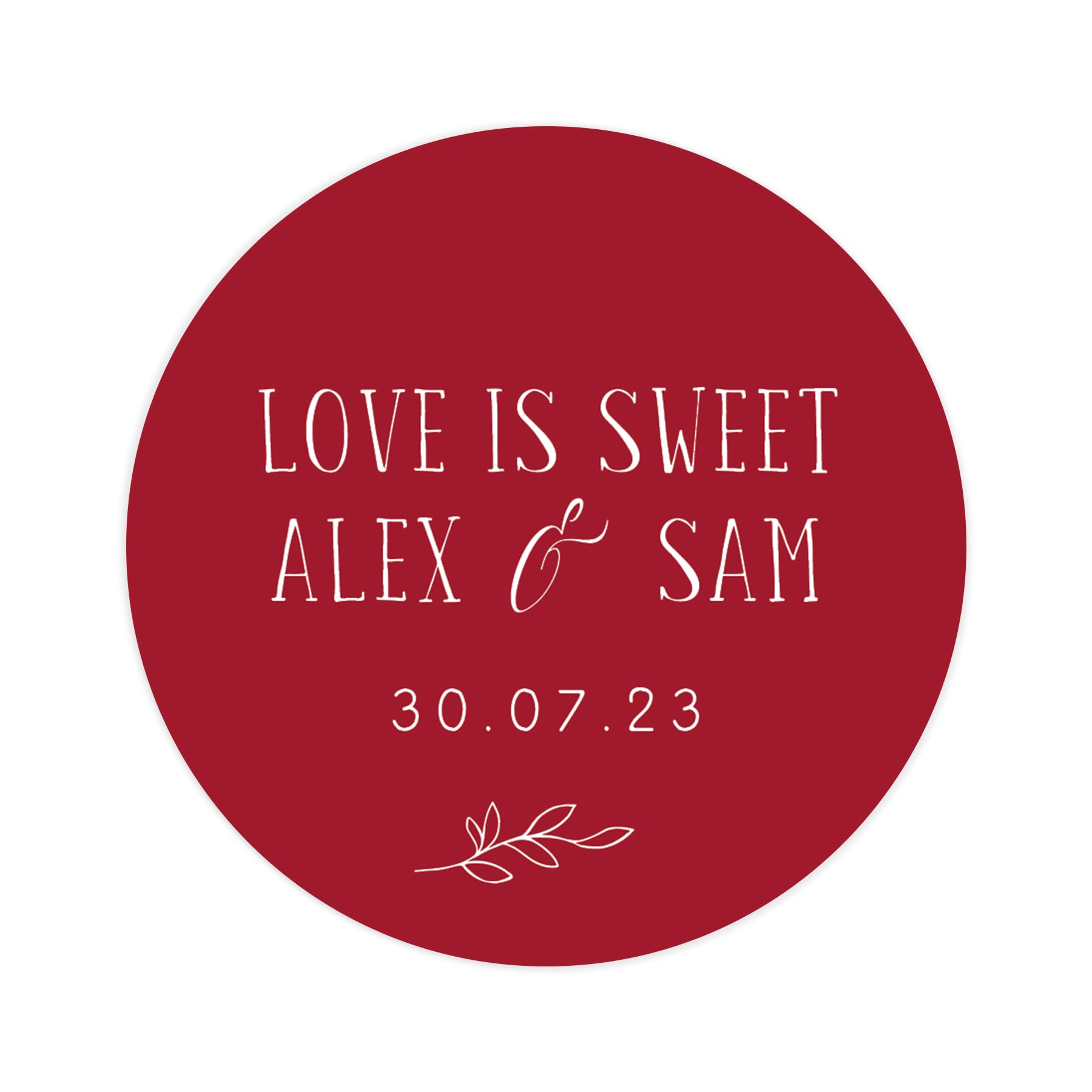 Personalised love is sweet take a treat wedding stickers | wedding labels | favor sticker | wedding favors thank you stickers | 35 round stickers - per sheet (Red)