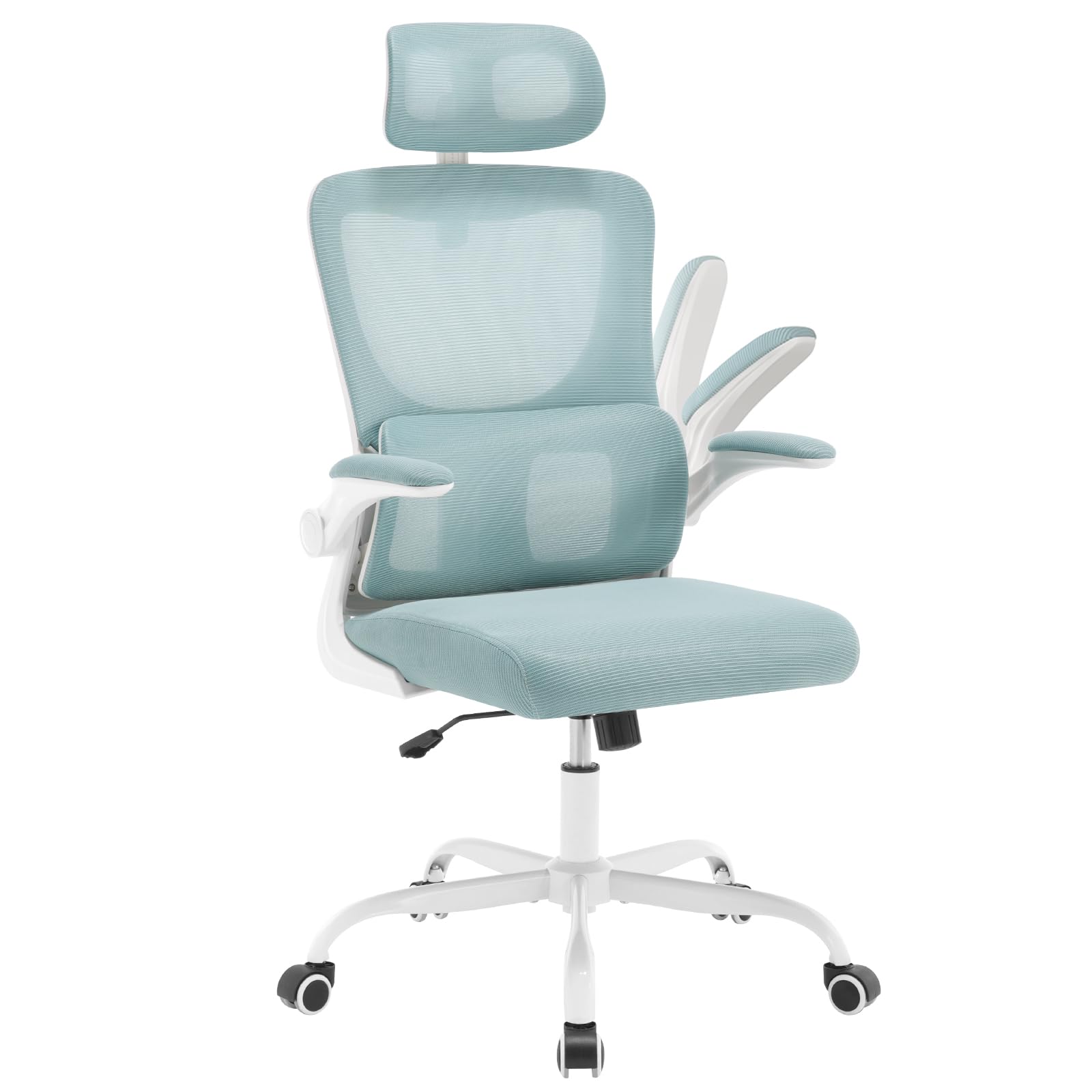 WOLTU Sedia Ufficio Ergonomica, Sedie Ufficio a Rete Traspirante, Con Supporto Lombare Adattativo a Forma Di C, Poggiatesta Regolabile, Braccioli Ribaltabili, per Scrivania, Casa, Blu