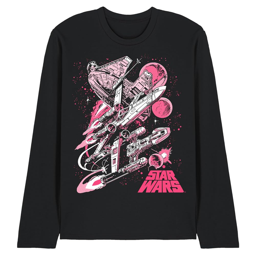 Star Wars Men's Black Retro Pink Comic Long Sleeve T-Shirt Bl in Size M, Sports Direct