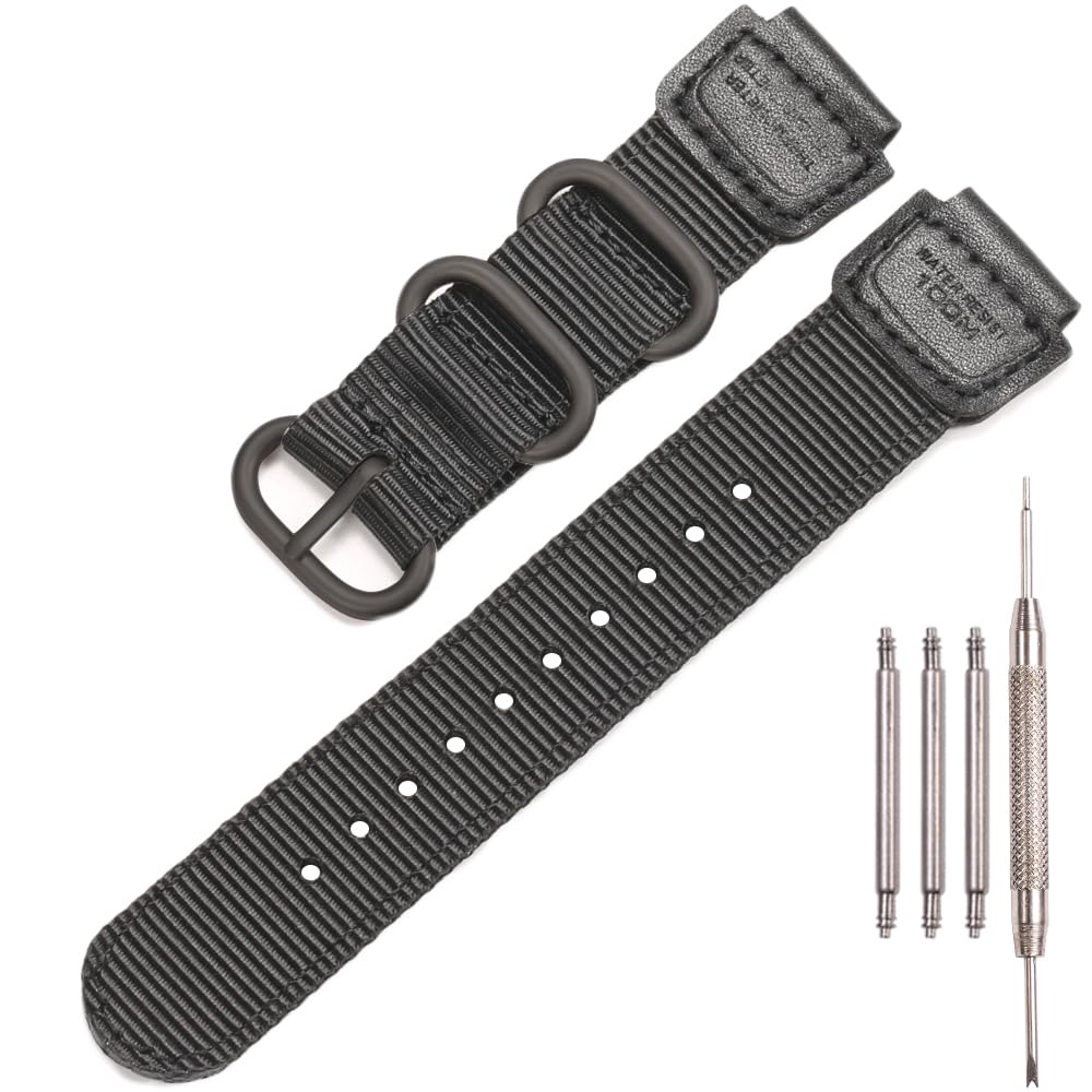 XBHSW Correa de nailon compatible con Casio W735H AQS810 AEQ110BW AE1200WH W800HG A158WA Heavy Duty Metal Ring Uhrenarmband 18mm Ersatzband, Eine Grösse, Resina, No es una piedra preciosa