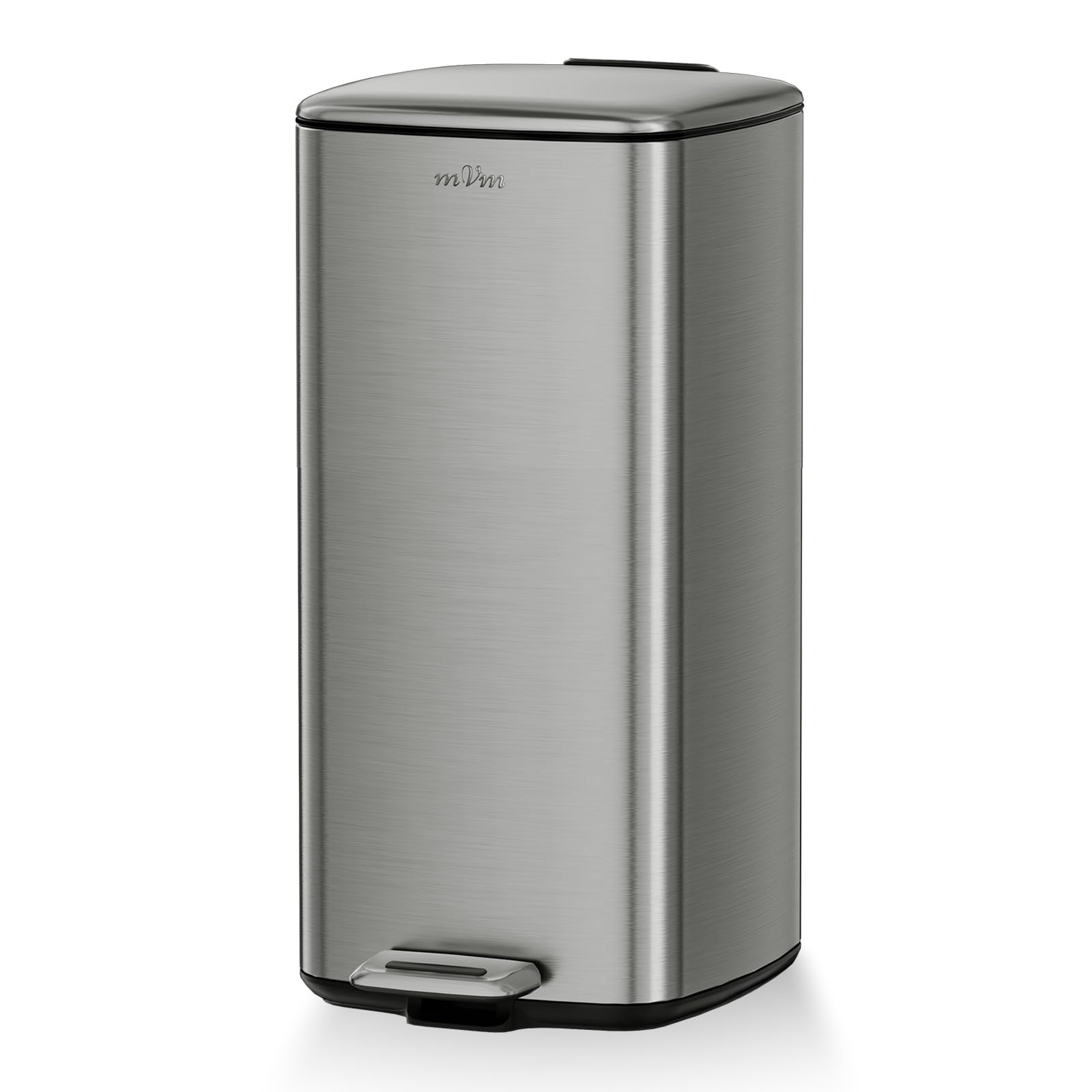 mVm Pattumiera Slim da Cucina in Acciaio Inox, 30L Forma Rettangolare Alta e Stretta, Coperchio Sottile Soft Close, Secchio Interno Rimovibile, Pedale Antiscivolo, 4 Colori