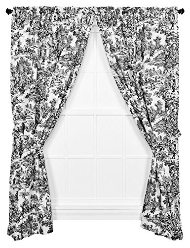Ellis Curtain Victoria Park Black Toile 68x84 Inch Tailored Panel Pair with Tiebacks