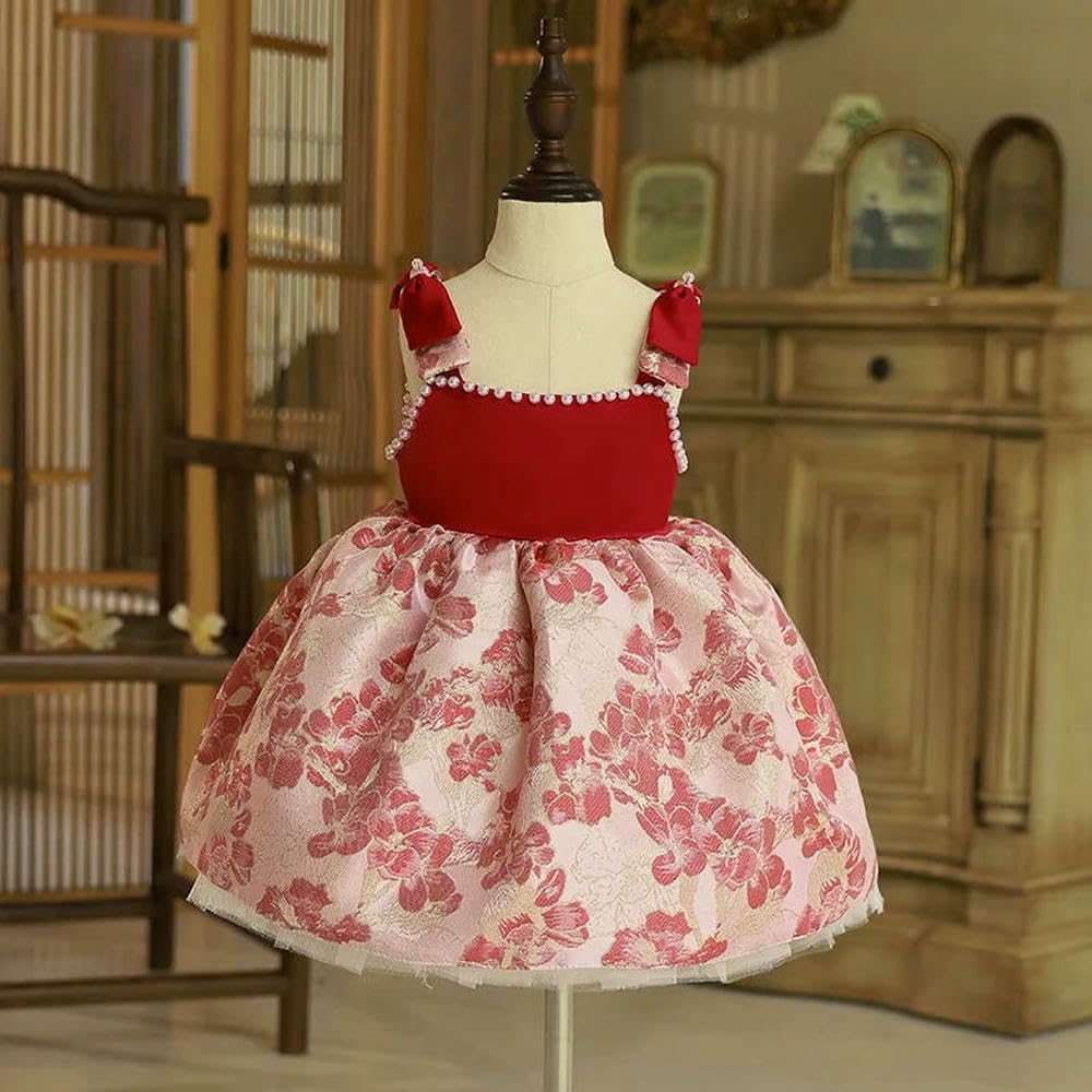 ZBDZSW Letnie Sukienki Księżniczki Lolity Dla Dzieci Dziewczynek Elegancka Suknia Balowa Kwiaty Czerwona Sukienka Niemowlęca Odzież Imprezowa Sukienki Butikowe