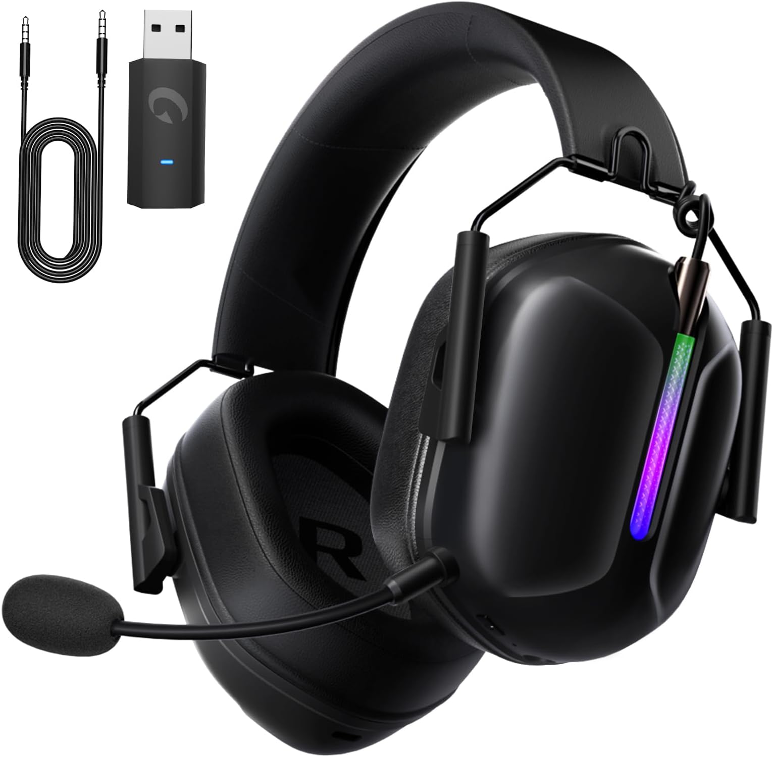 2.4GHz Wireless Gaming Headset for PS5/4, PC, Switch, Mac, Fortnite, Bluetooth 5.3 Gaming Headphones with Mic Noise Canceling, ONLY 3.5MM Wired for Xbox Series, 40H Battery, Bass Sound (Black)
