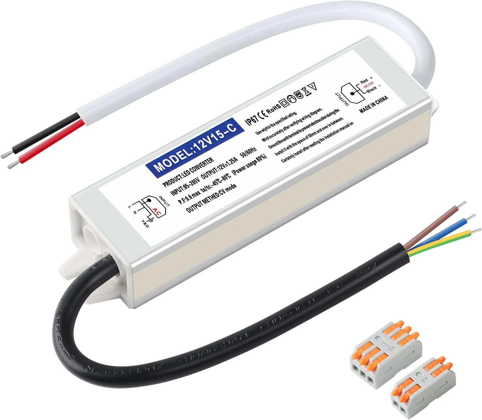 Karyoosi IP67 Waterproof Transformer 220V 12V LED Driver 15W DC Power Supply 12V 1.25A Transfo For Indoor and Outdoor LED Lighting