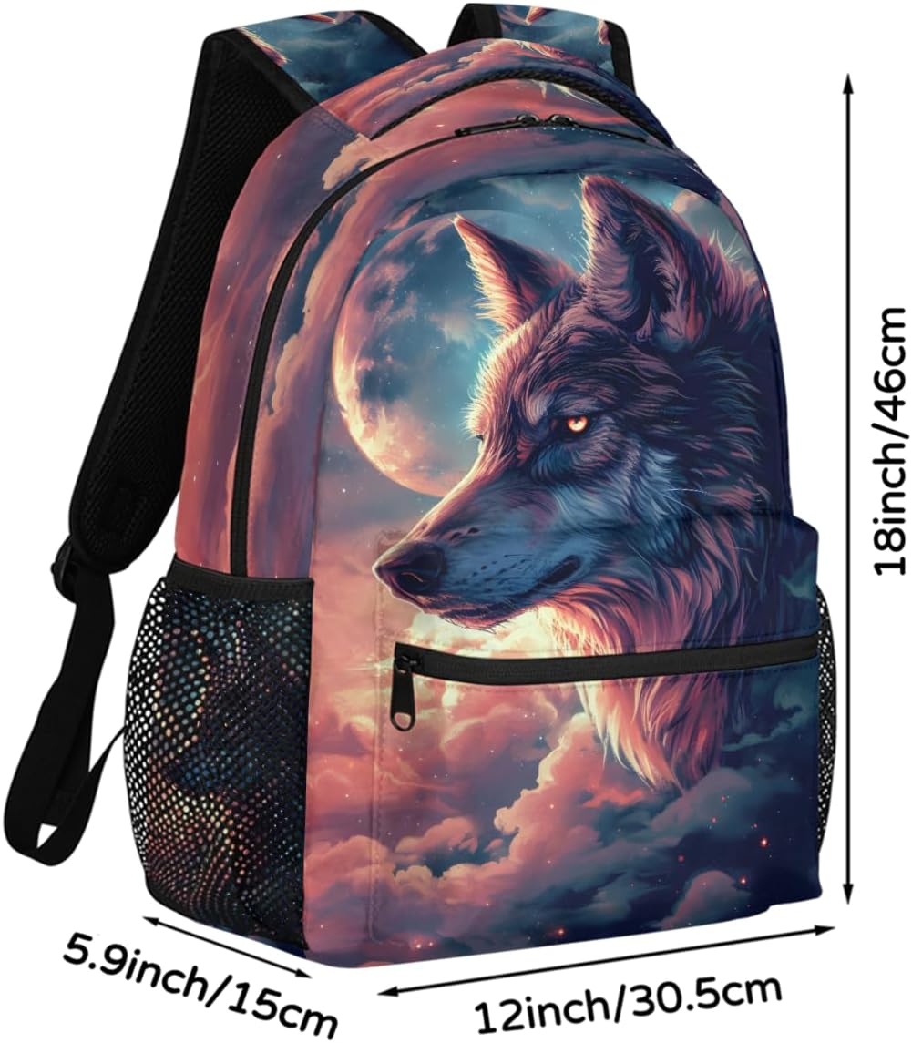 Galaxy Wolf Backpack for Kids Girls Boys School Backpack Aesthetic Students Bookbag 16 inch Laptop College Daypack Lightweight Gym Travel Bag Sports Computer Rucksack