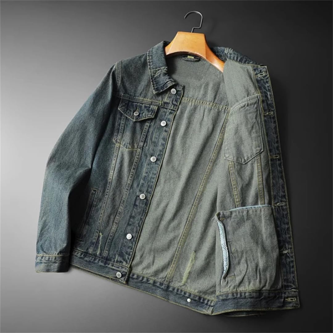 Męski sprany retro niebieski płaszcz dżinsowy motocykl streetwear kurtka dżinsowa