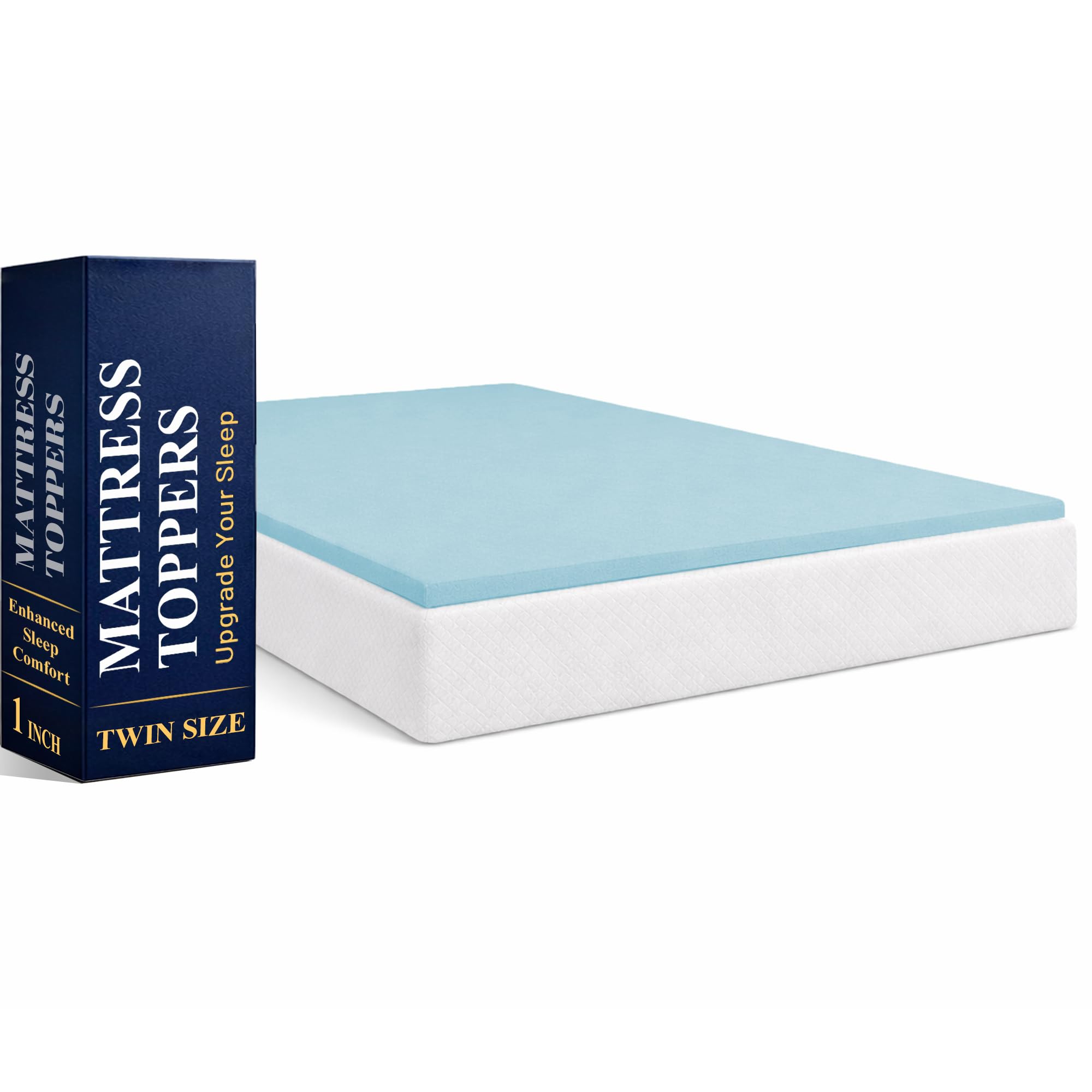 Greaton, 1-Inch Gel Memory Foam Mattress Topper, CertiPUR-US Certified for Superior Comfort and Support, Twin, Blue-picture-17