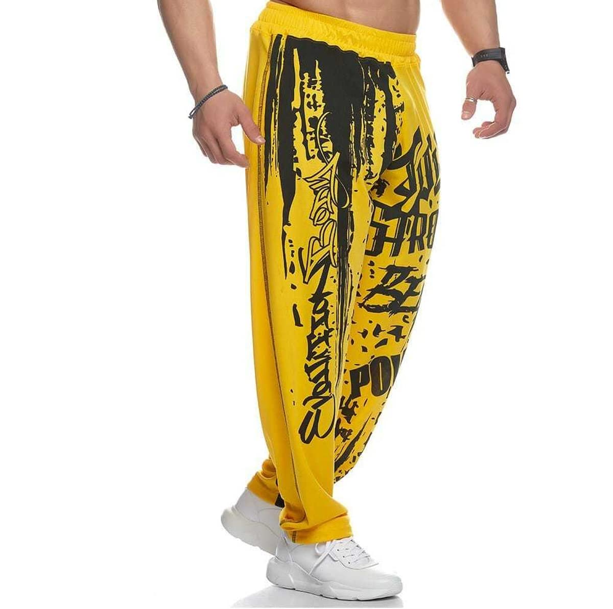 Pantaloni sportivi da uomo con coulisse, larghi, stampati, da palestra, corsa, allenamento, con tasche