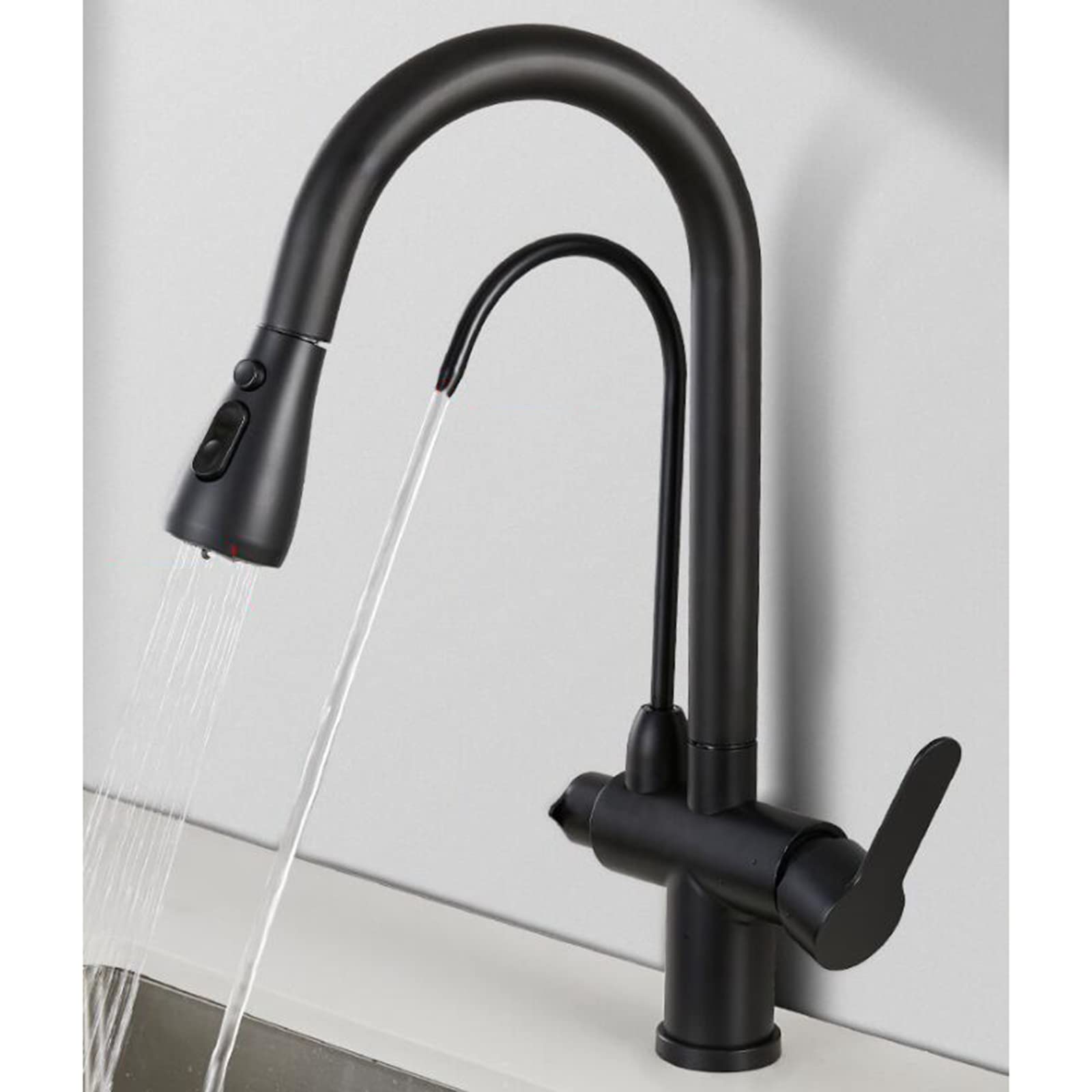 Rubinetti da cucina a 3 vie con doccetta estraibile, rubinetto da cucina Rubinetto depuratore d'acqua in acciaio inossidabile Girevole multifunzione 3 in 1 Rubinetto for lavello da cucina Nero