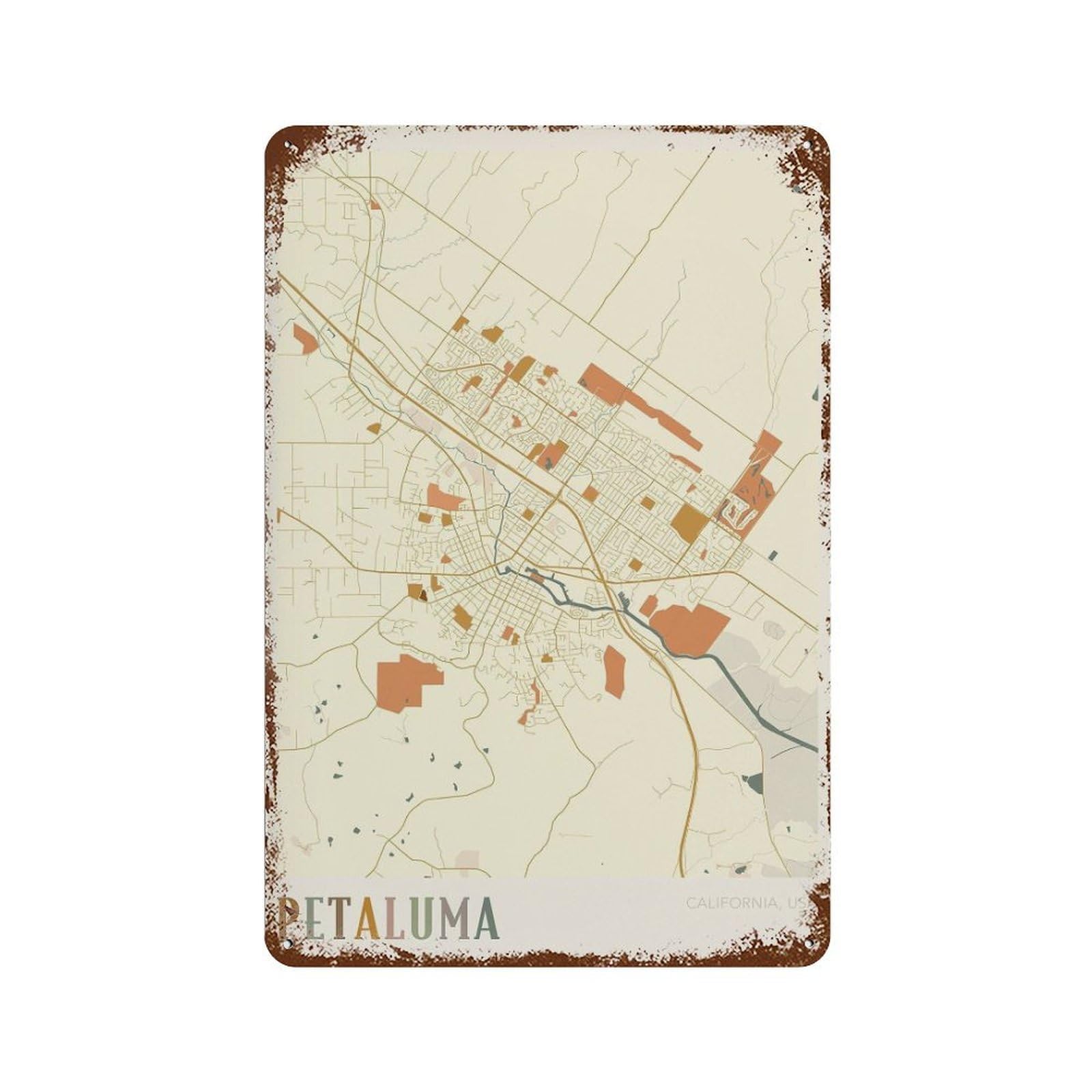 xiaoxiaoshen Petaluma Map California Travel Gift Boho Wall Decor Art Metal Tin Poster Modern Home Decor Art Home Bar Shop Decorations Vintage Sign 30x20cm