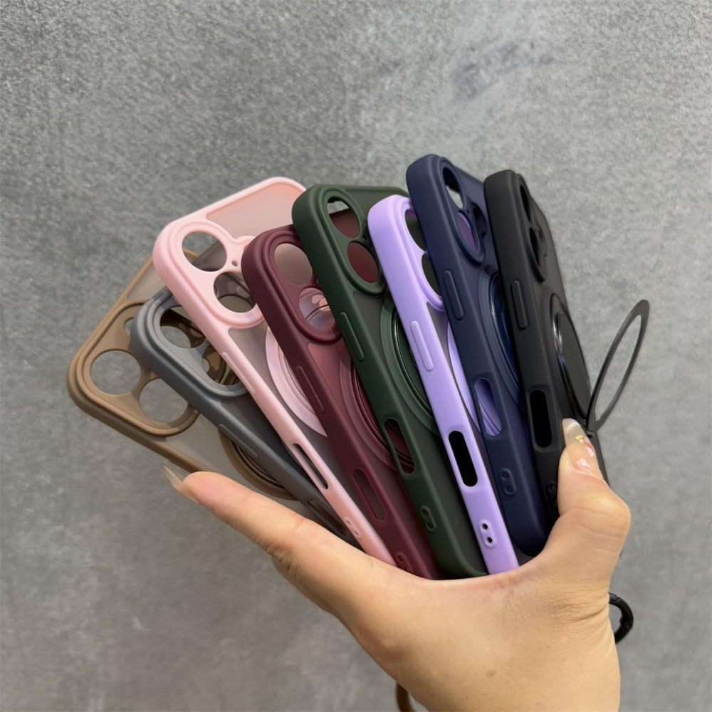 Magnetyczny uchwyt pierścieniowy, pasek na nadgarstek, etui z przewodem do iPhone'a 16 11 12 13 14 15 Pro Max Plus, matowe, odporne na wstrząsy, brązowe, do iPhone'a 15 Pro Max