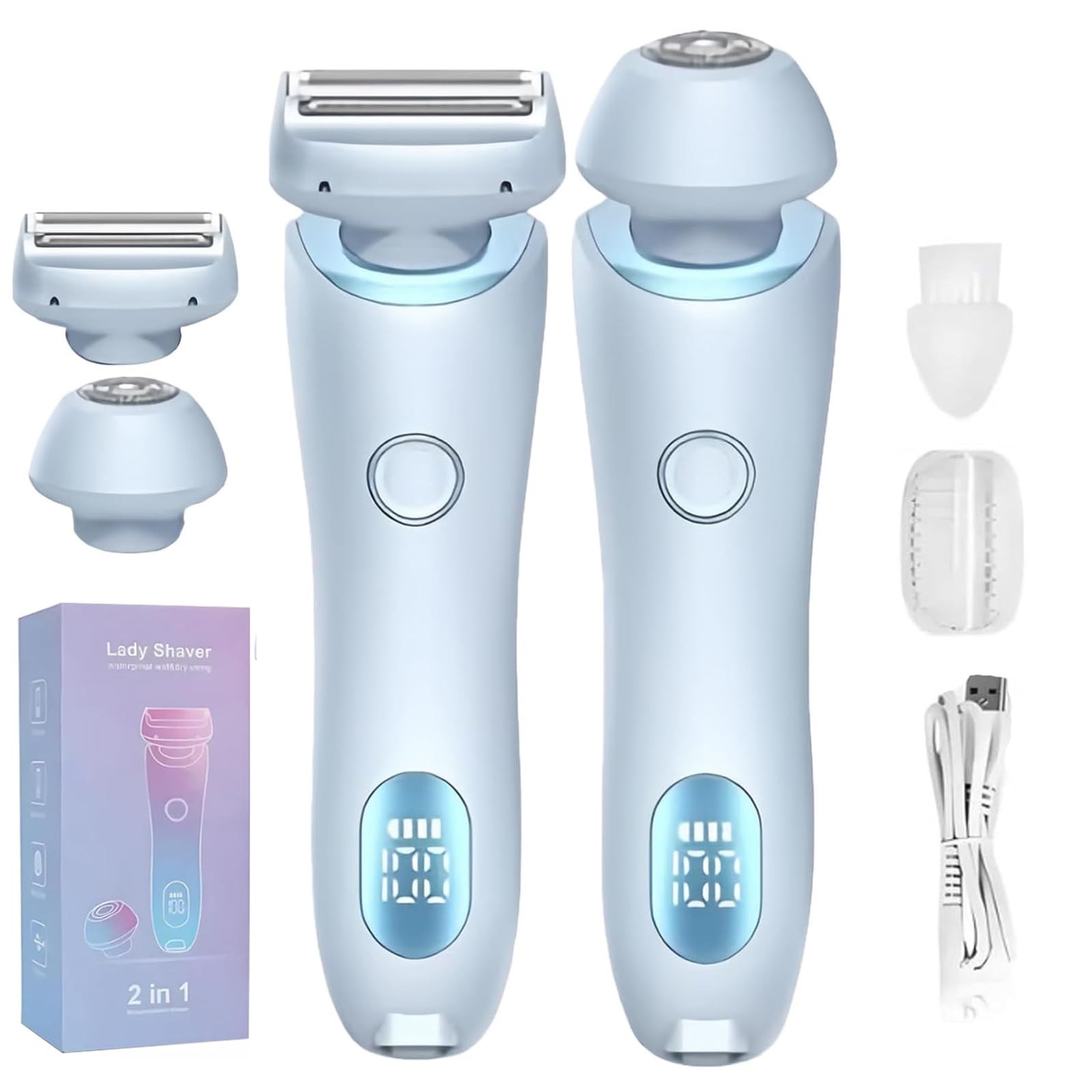 2026 Glisse Pro Neujahrs Starter Set, keine Erdbeerbeine, 2-In-1 Intimrasierer für Frauen, Glatte Haut in Minuten, Elektrischer Rasierer Damen, Nass- und Trockenrasierer für Arm, Bein, Bikini (Blau)