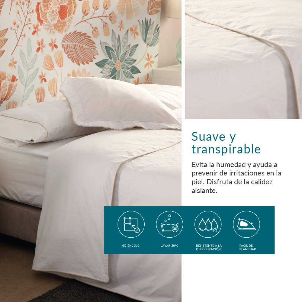 Housse De Couette 180x220 Cm - 50% Coton 50% Polyester - Blanche - Fabriquée En Espagne - Douce Et Respirante