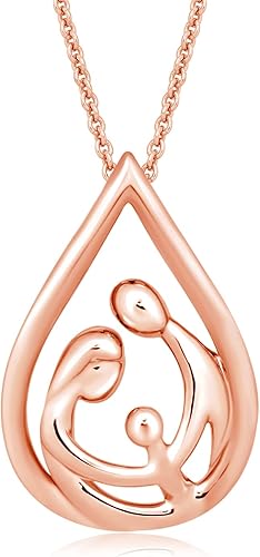 Miniatura 8 de Jewelili Parent and Child Family Necklace Pendant in Sterling Silver or Rose or Yellow Gold over Silver 18 Cable Chain