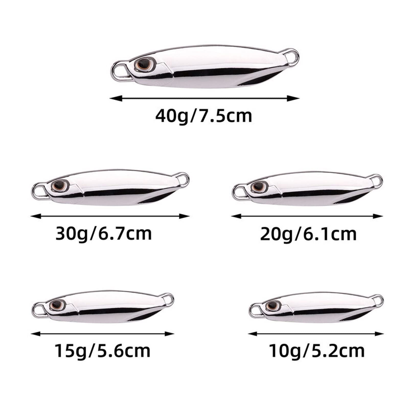 XILILHC Lote De 10 Cucharas De Metal Fundido, 10g, 15g, 20g, 30g, 40g | Juego de señuelos con anzuelo, señuelo de pesca de lubina, cebo Artificial