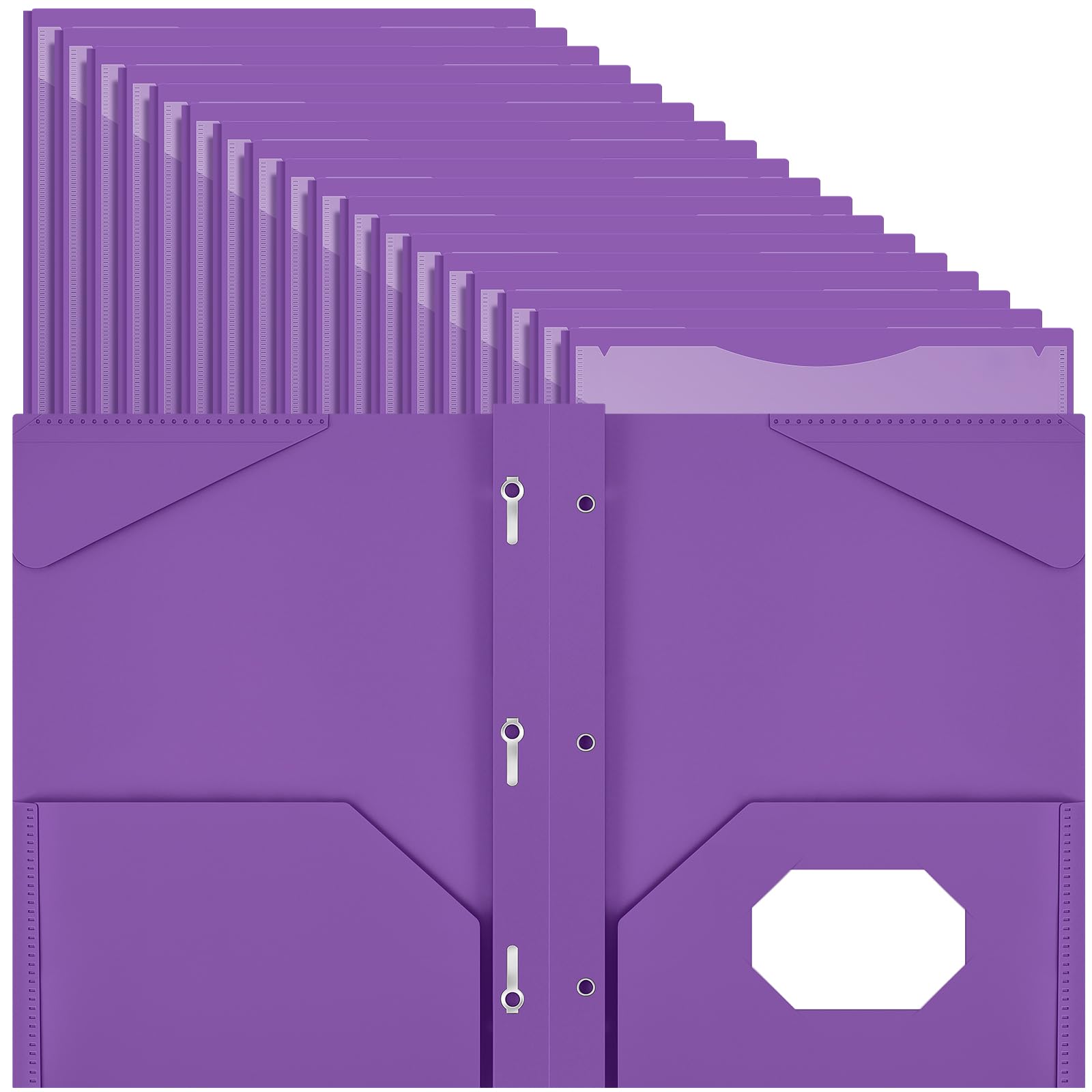 Henoyso 72 Pcs Plastic Folder with Clear Front Pocket and 3 Prong Plastic Folders with Card Slot Pocket Folders with Prongs for School Office (Purple)