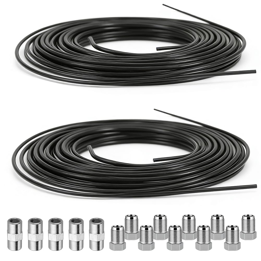 2er Set x 5m Bremsleitung Ø 4,75mm Stahl mit 10 Verschraubungen 5 Verbinder M10 x 1 DIN 74 234 konform verkupfertes Stahl-Bremsrohr im Sortiment für Bördel F fuer Auto PKW Motorrad