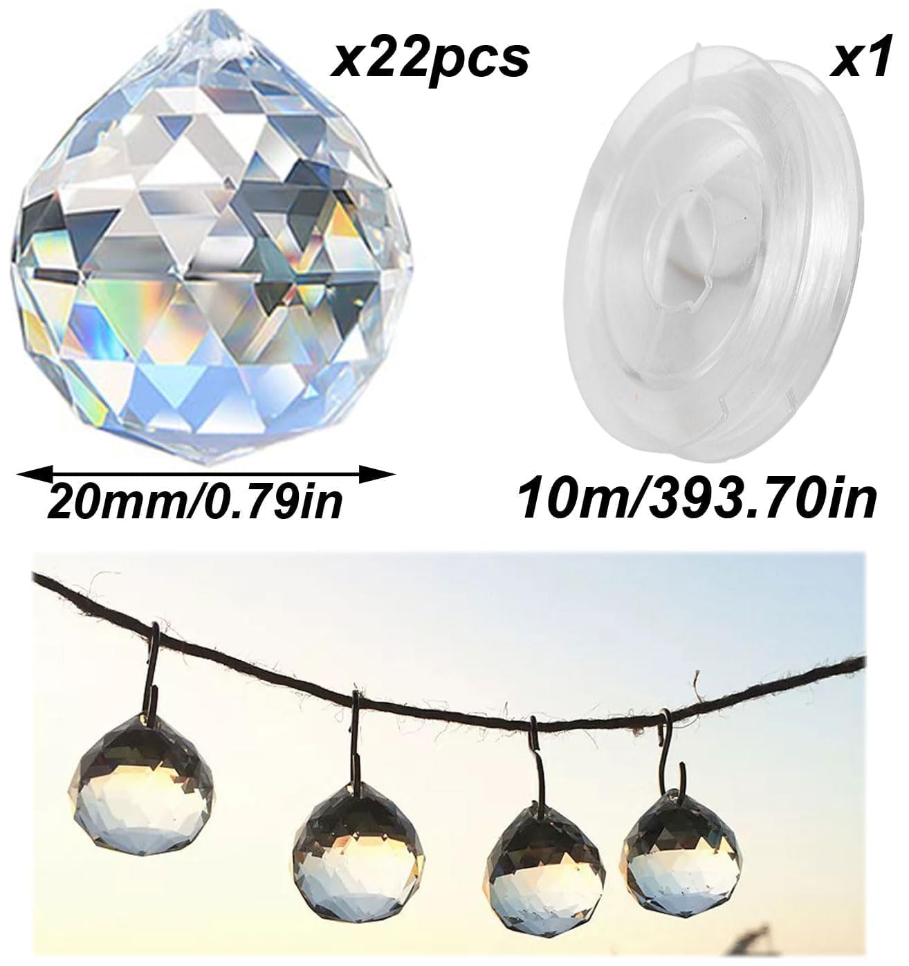 ZHYUAN Pack of 22 Crystal Pendants, 20mm Clear Glass Prism, Rainbow & Christmas Themed, Traditional Style, Hanging Ornaments - Image 2