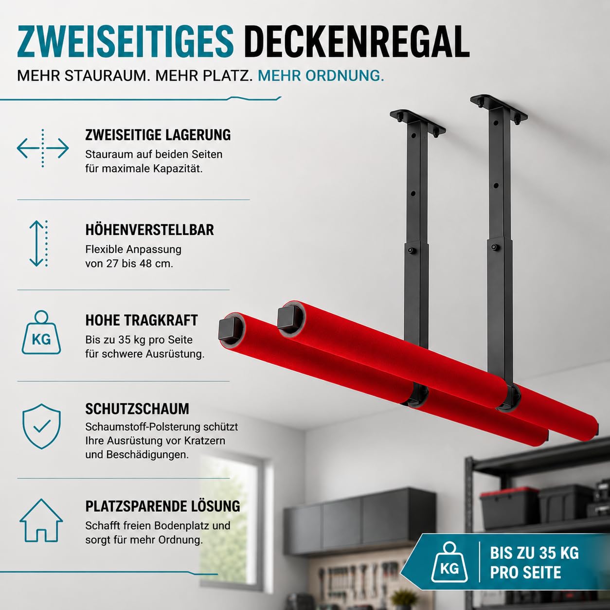 QLS Lot de 2 étagères suspendues pour plafond ou kayak, planche de surf, rangement d'outils
