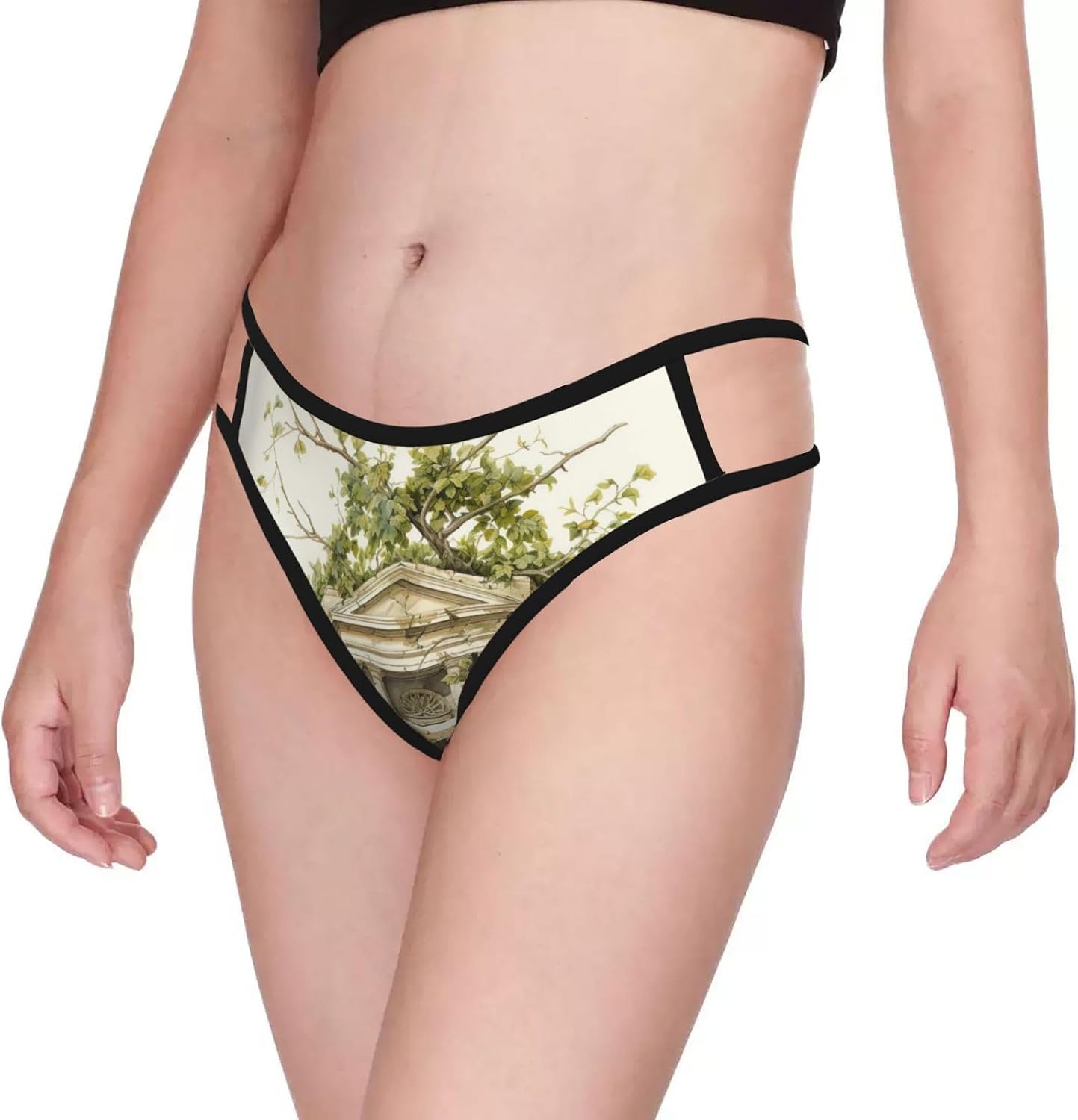Antique Building With Roman Olive Branch And Greek Print Sexy Underwear G String Thongs For Women Low Rise No Show Workout Panties For Sports And Yoga
