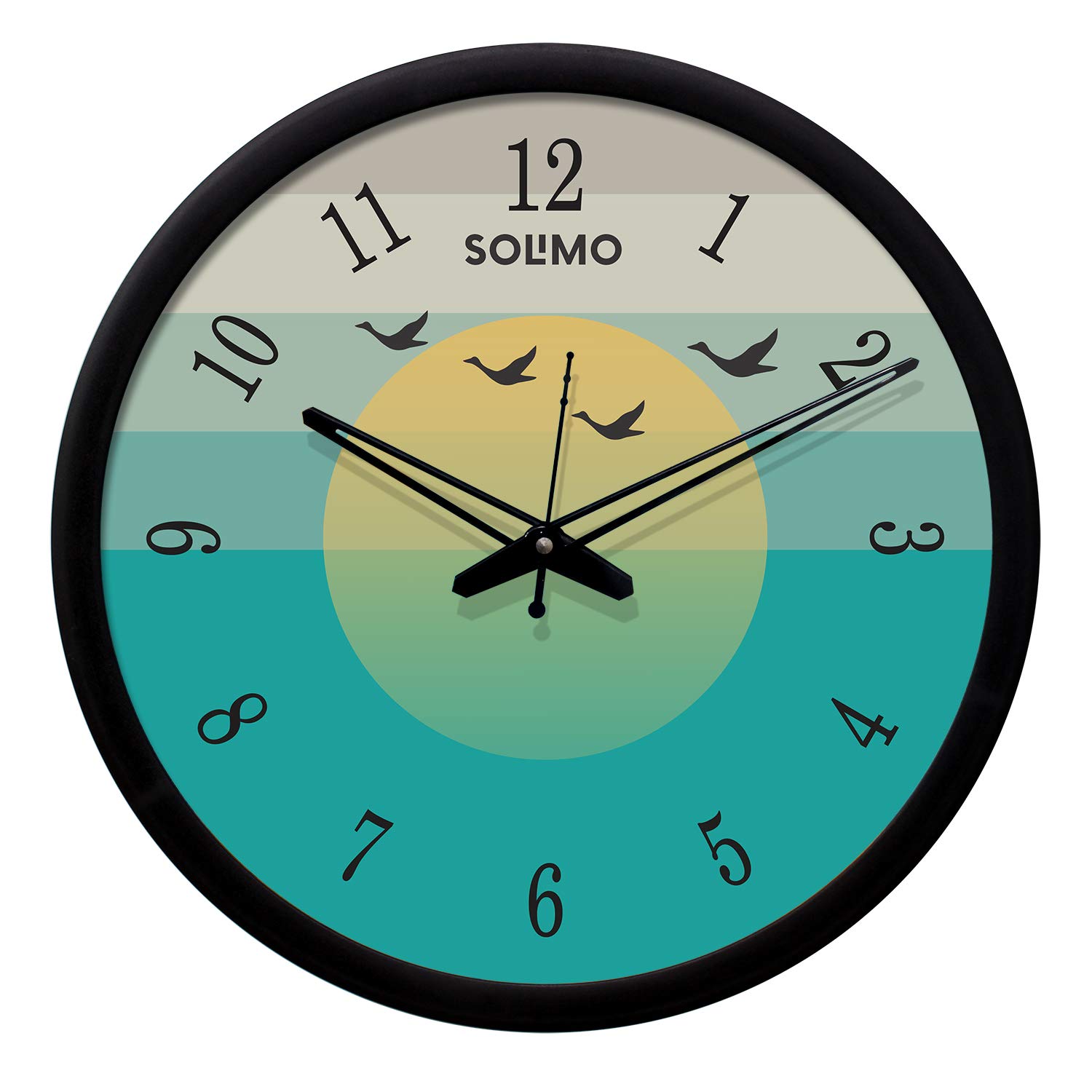 Amazon Brand - Solimo 12-inch Contemporary Plastic & Glass Wall Clock - Designer (Silent Movement, Black Frame)